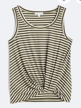 nine britton Olive & White Striped Twist-Hem Tank